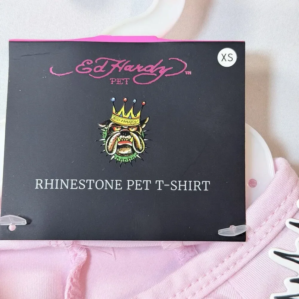 Ed Hardy Rhinestone Pet T-shirt Pink Skull Love Kills Slowly Dogs Size XS NWT